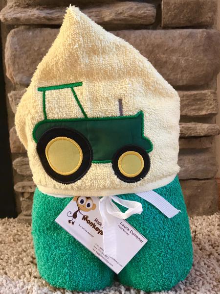 Tractor Hooded Towel-yellow and green