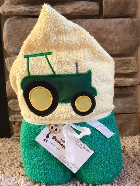 Tractor Hooded Towel-yellow and green picture