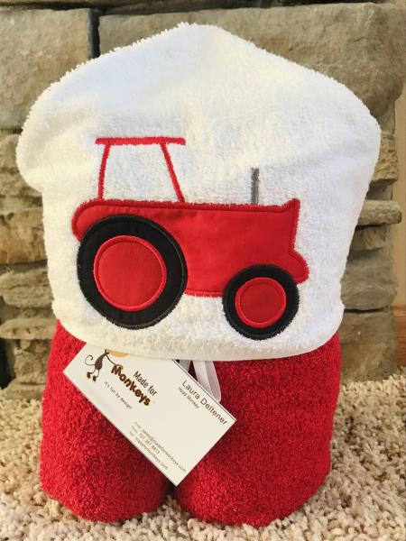 Red Tractor Hooded Towel