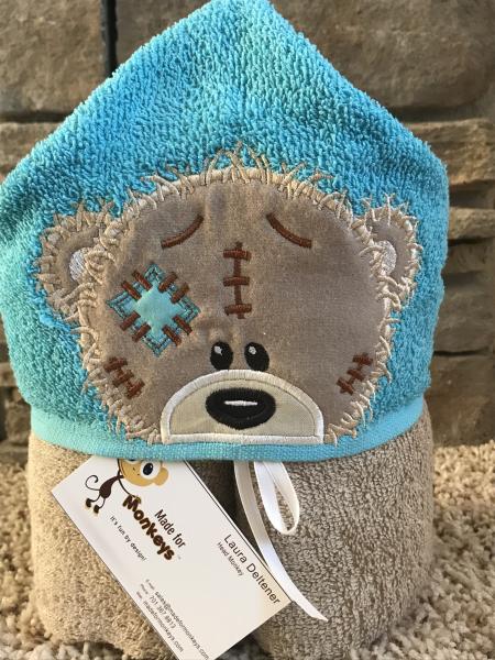 Tattered Bear Hooded Towel-Blue