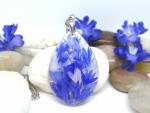 Blue Cornflower petals in teardrop resin necklace