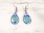 Hydrangea flower and cornflower petals blue natural earrings