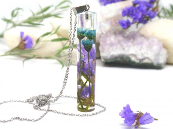 Blue and purple flower tube necklace picture