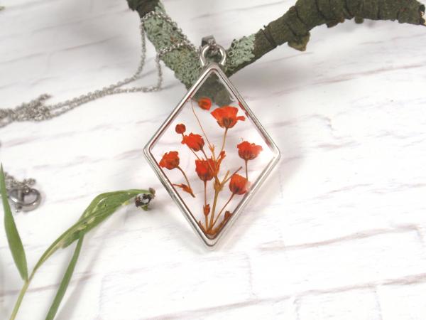Tiny Pressed flowers rhombus necklace