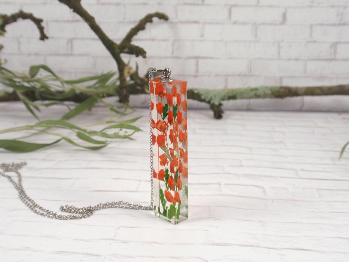Terrarium Necklace with orange babys breaht flowers picture