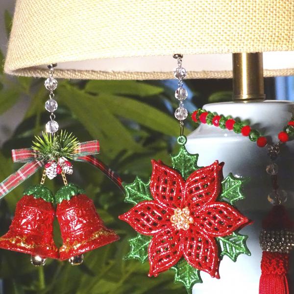 GLITTER POINSETTIA ORNAMENT (Box of 3) MAGNETIC ORNAMENT - Magnetic Chandelier Accessory TrimKit¬Æ picture