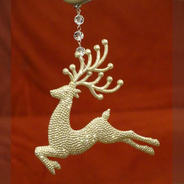 HOLIDAY CHANDELIER MAKEOVER KIT - (3) Champagne Glitter Reindeer + (3) 12" Red/Gold Garland picture