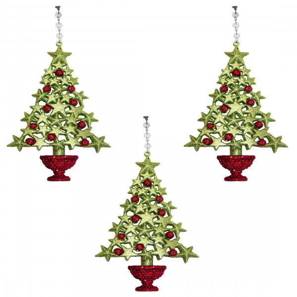 GLITTER RED/GREEN TREE (Set/3) MAGNETIC CHRISTMAS ORNAMENT - Magnetic Chandelier Accessory TrimKit¬Æ picture