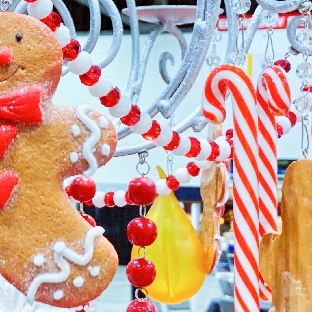 HOLIDAY CHANDELIER MAKEOVER KIT - (3) Candy Cane + (3) 12" Red/White Crystal Garland picture