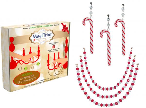 HOLIDAY CHANDELIER MAKEOVER KIT - (3) Candy Cane + (3) 12" Red/White Crystal Garland picture