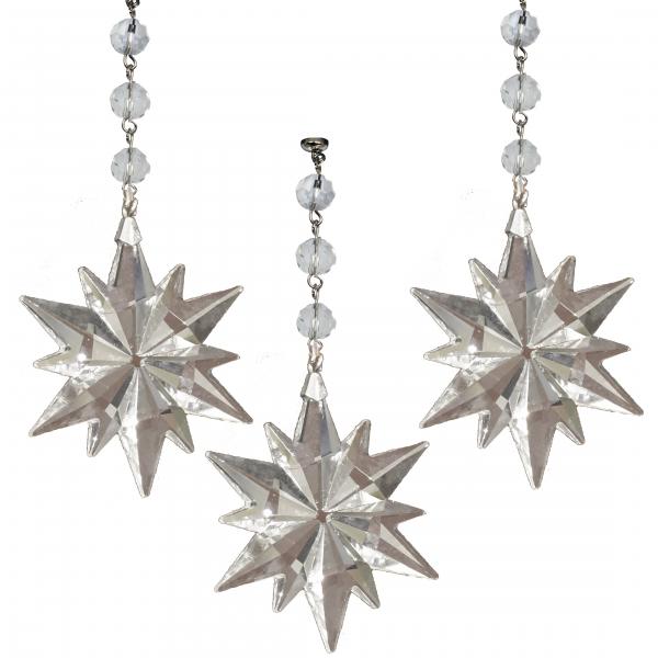 CLEAR CRYSTAL STAR (Set/3) MAGNETIC CHRISTMAS ORNAMENT - Magnetic Chandelier Crystal TrimKit¬Æ picture
