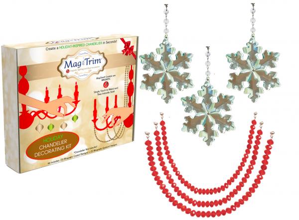 HOLIDAY CHANDELIER MAKEOVER KIT - (3) Crystal Snowflake + (3) 12" Red Crystal Garland picture