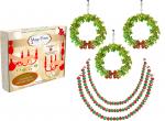HOLIDAY CHANDELIER MAKEOVER KIT - (3) Bow Wreath + (3) 12" Red/Green Bead Crystal Garland