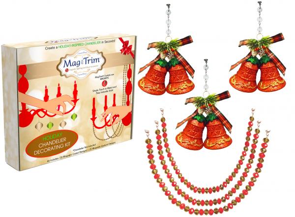 HOLIDAY CHANDELIER MAKEOVER KIT - (3) Red Bells + (3) 12" Red/Gold Garland