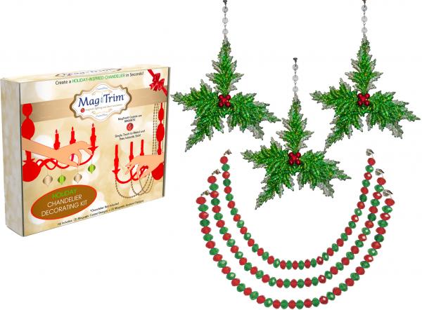 HOLIDAY CHANDELIER MAKEOVER KIT - (3) Green Holly + (3) 12" Red/Green Garland picture