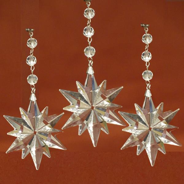 CLEAR CRYSTAL STAR (Set/3) MAGNETIC CHRISTMAS ORNAMENT - Magnetic Chandelier Crystal TrimKit¬Æ picture