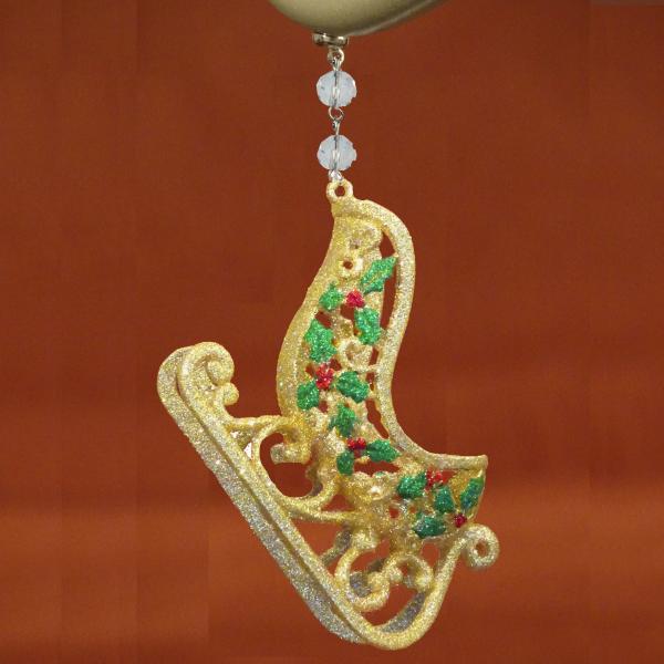 HOLIDAY CHANDELIER MAKEOVER KIT - (3) Gold Glitter Sleigh + (3) 12" Red/Green Garland picture