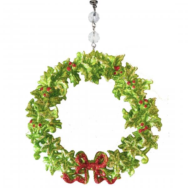 GLITTER RED/GREEN BOW WREATH ORNAMENT (Set/3)  MAGNETIC ORNAMENT - Magnetic Chandelier Accessory TrimKit¬Æ