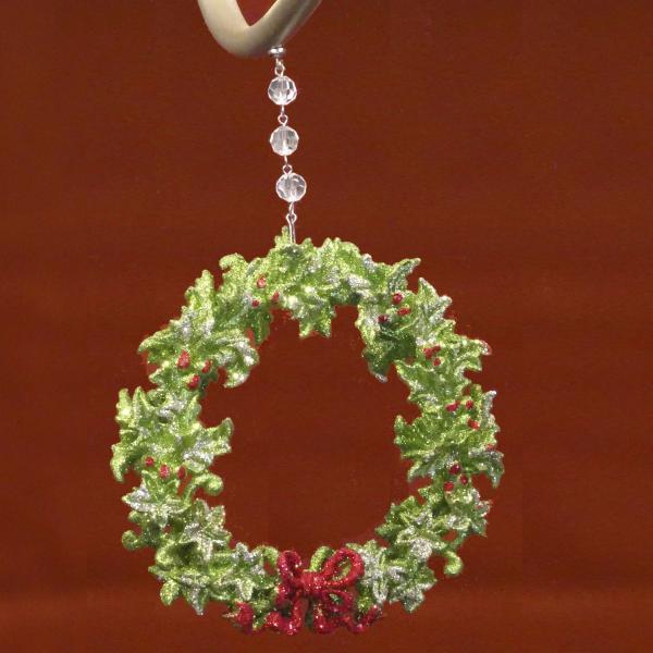 HOLIDAY CHANDELIER MAKEOVER KIT - (3) Bow Wreath + (3) 12" Red/Green Bead Crystal Garland picture