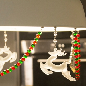 HOLIDAY CHANDELIER MAKEOVER KIT - (3) Glass Reindeer + (3) 12" Red/Green Crystal Garland picture