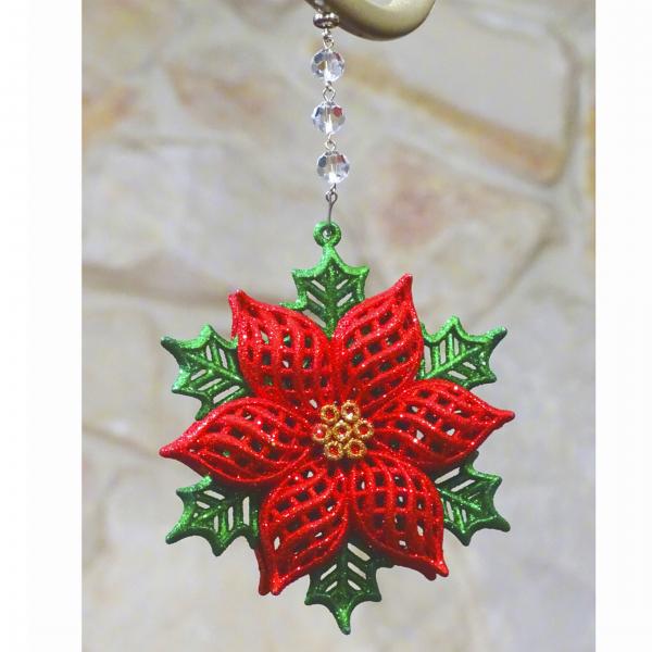 HOLIDAY CHANDELIER MAKEOVER KIT - (3) Glitter Poinsettia + (3) 12" Red/Green Bead Crystal Garland picture