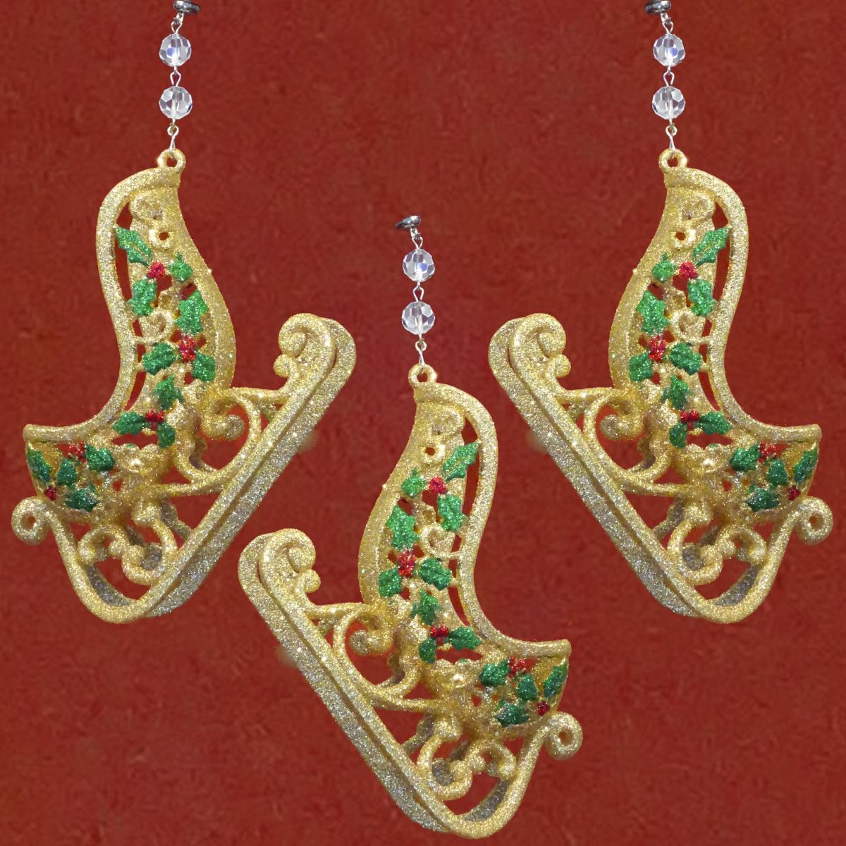GLITTER GOLD SLEIGH (Set/3) MAGNETIC CHRISTMAS ORNAMENT - Magnetic Chandelier Accessory TrimKit¬Æ picture