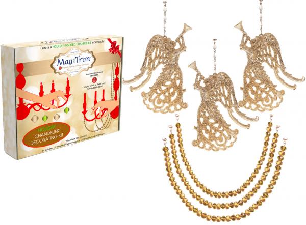 HOLIDAY CHANDELIER MAKEOVER KIT - (3) Gold Angel + (3) 12" Gold Garland picture