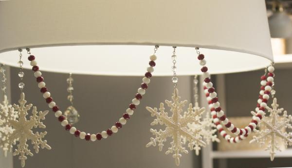 HOLIDAY CHANDELIER MAKEOVER KIT - (3) Glitter White Snowflake + (3) 12" Red/White Crystal Garland picture