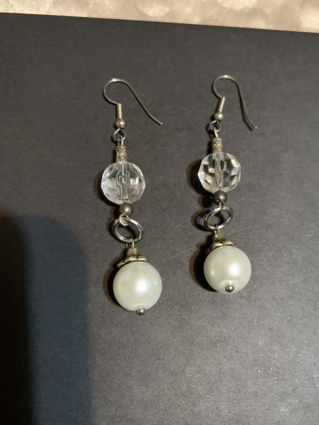 Pierced Earrings - Crystal and Pearl Drops picture