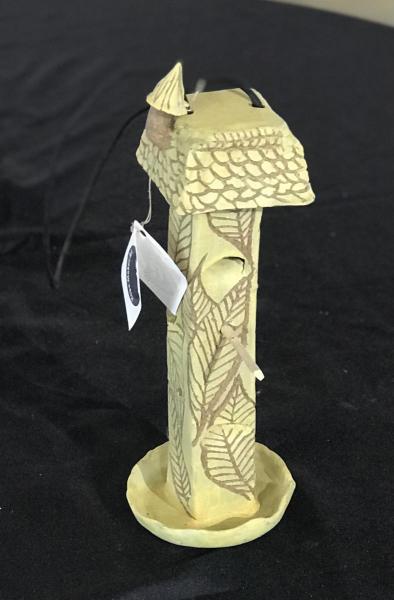 Sgraffito Carved, Straw & Temmoku Skinny Bird Feeder picture