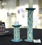 Sgraffito Carved Stoneware Candlesticks