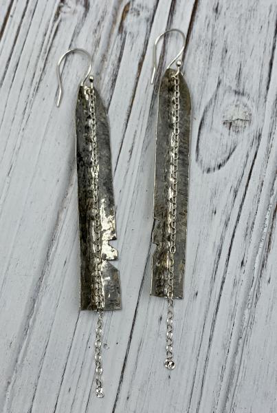 Silver Feathers with chain earrings