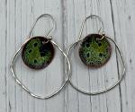 Green and blue enamel in orbit earrings