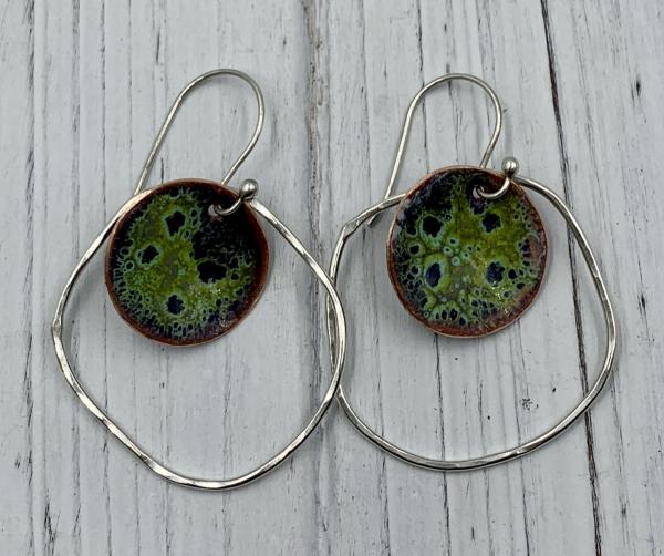 Green and blue enamel in orbit earrings picture