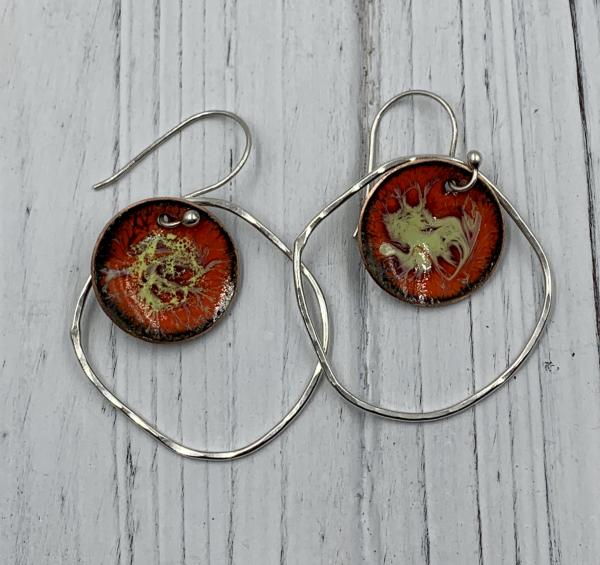 Red and yellow enamel in orbit earrings picture