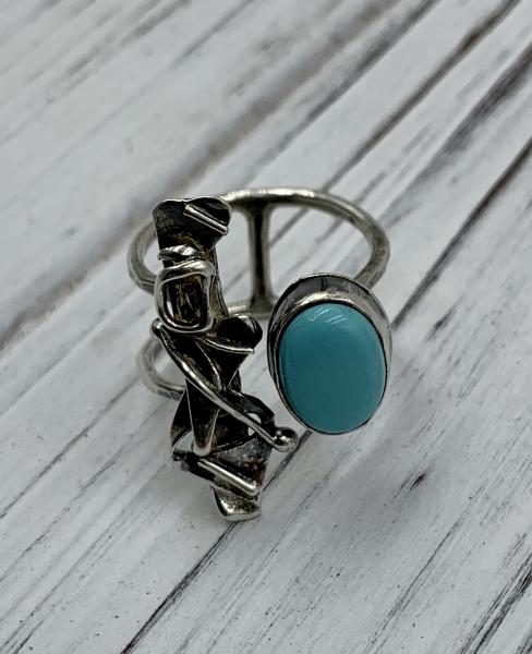 Turquoise and fused silver open ring