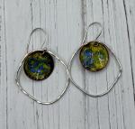 Light blue and yellow enamel in orbit earrings