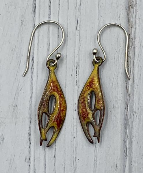 Fire orange enamel earrings picture