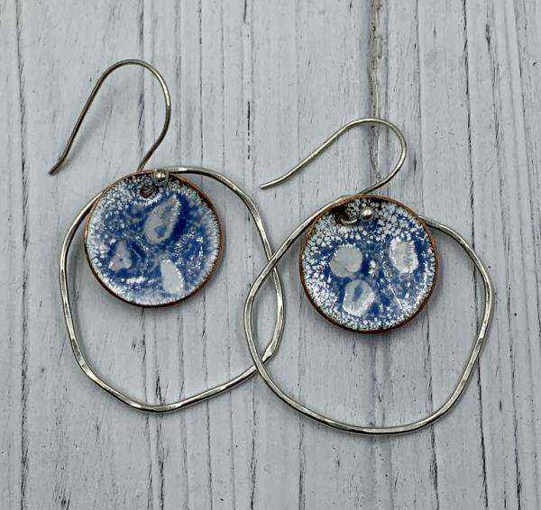 Blue with white crystals enamel in orbit earrings picture