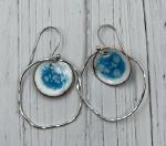 White and aqua enamel in orbit earrings