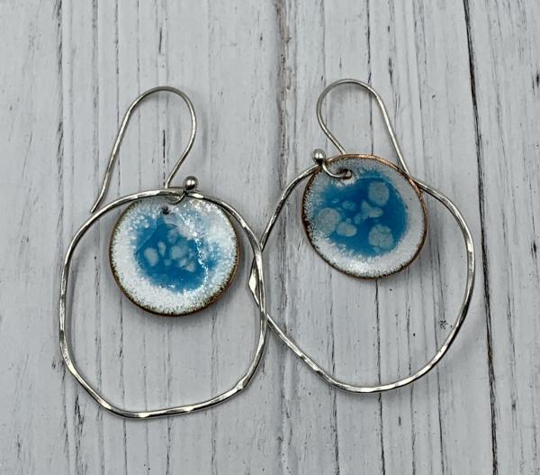 White and aqua enamel in orbit earrings picture