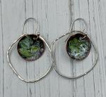 Green and white enamel in orbit earrings