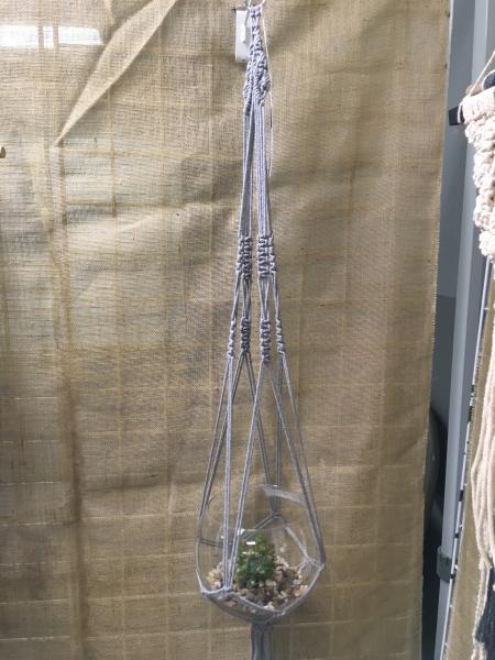 Gray macrame plant hanger