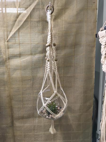Ivory macrame plant hanger with beads