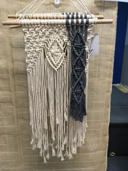 Macrame ivory and gray wall hanging
