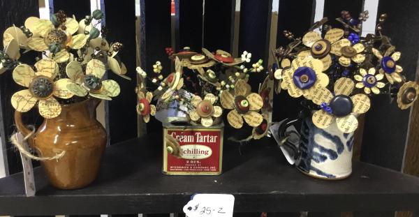 $25 Paper flower arrangements and button bouquets