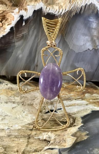 Amethyst Cross Wire Wrapped Pendant picture