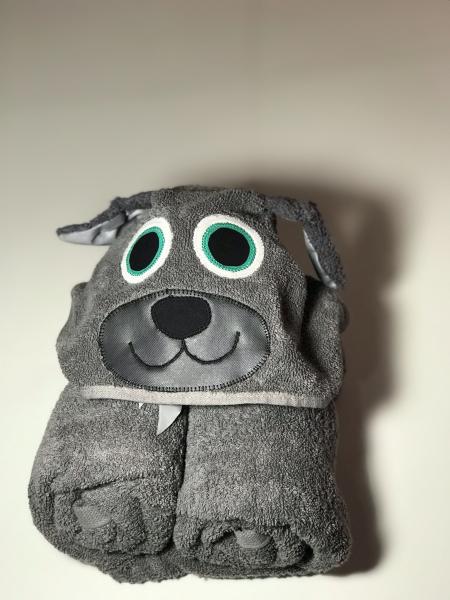 Hooded bath towel-gray puppy