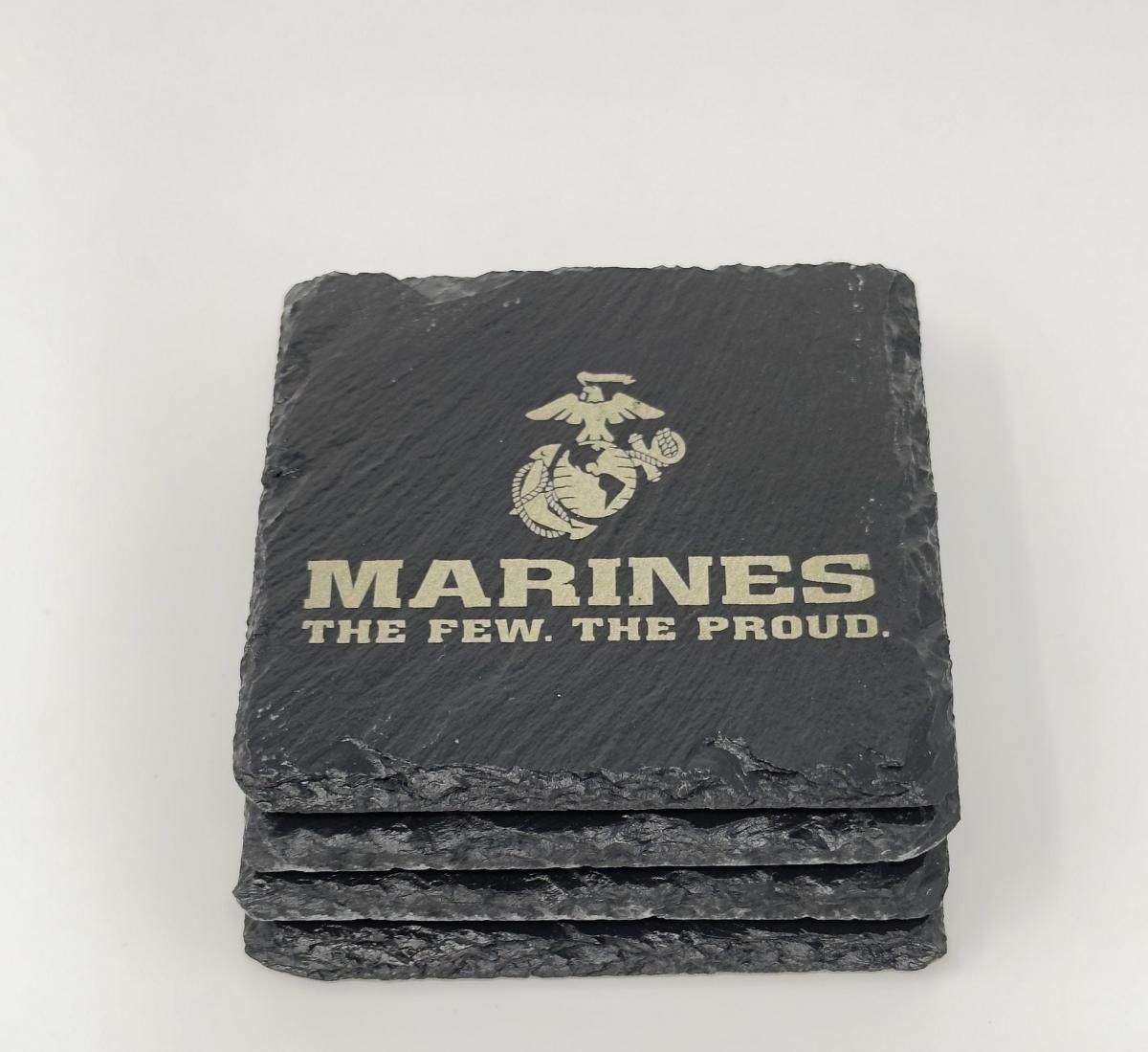 Military Slate Coaster Set; Marines, Navy, Air Force, Army, Custom picture