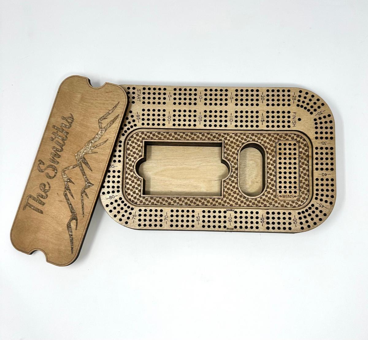 Custom Cribbage Board With Name, Engraved Cribbage Board, Travel Cribbage Board, Mountain Cribbage,  Cribbage Board With Storage, 4 Track picture